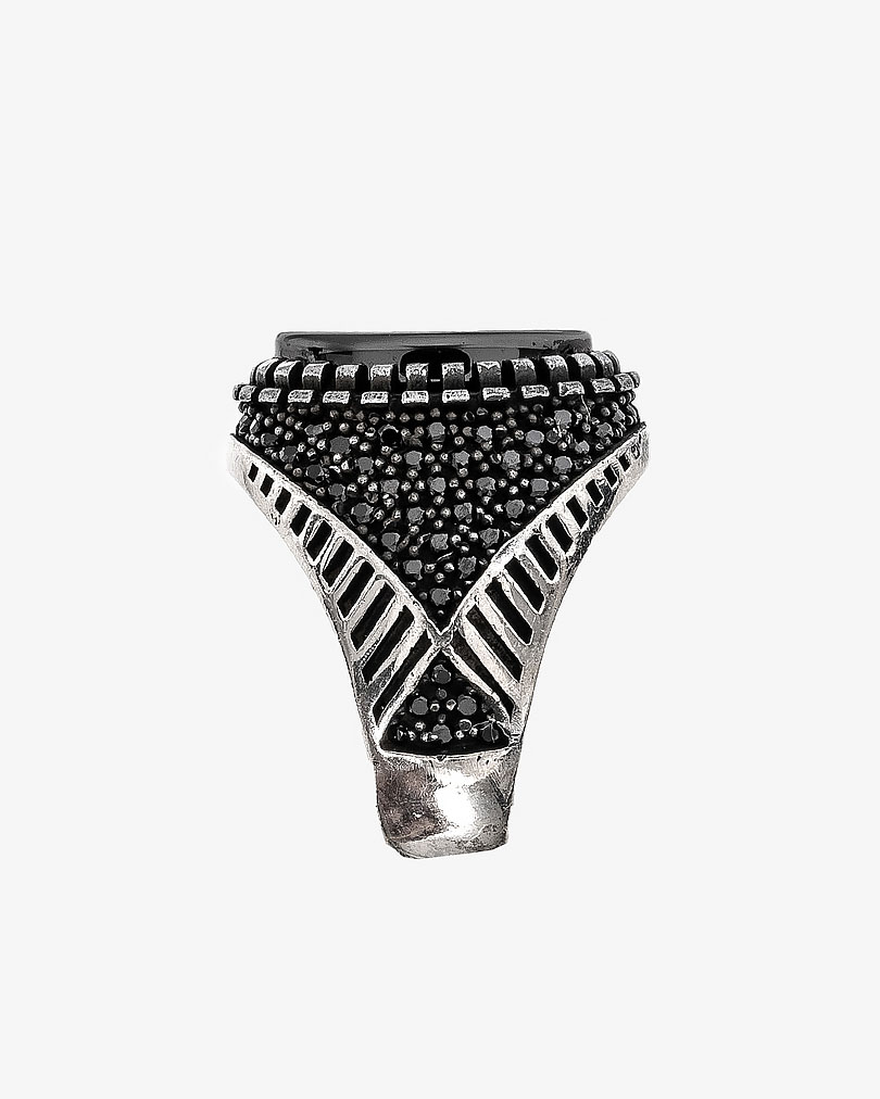 Agate black silver men ring RING007BK