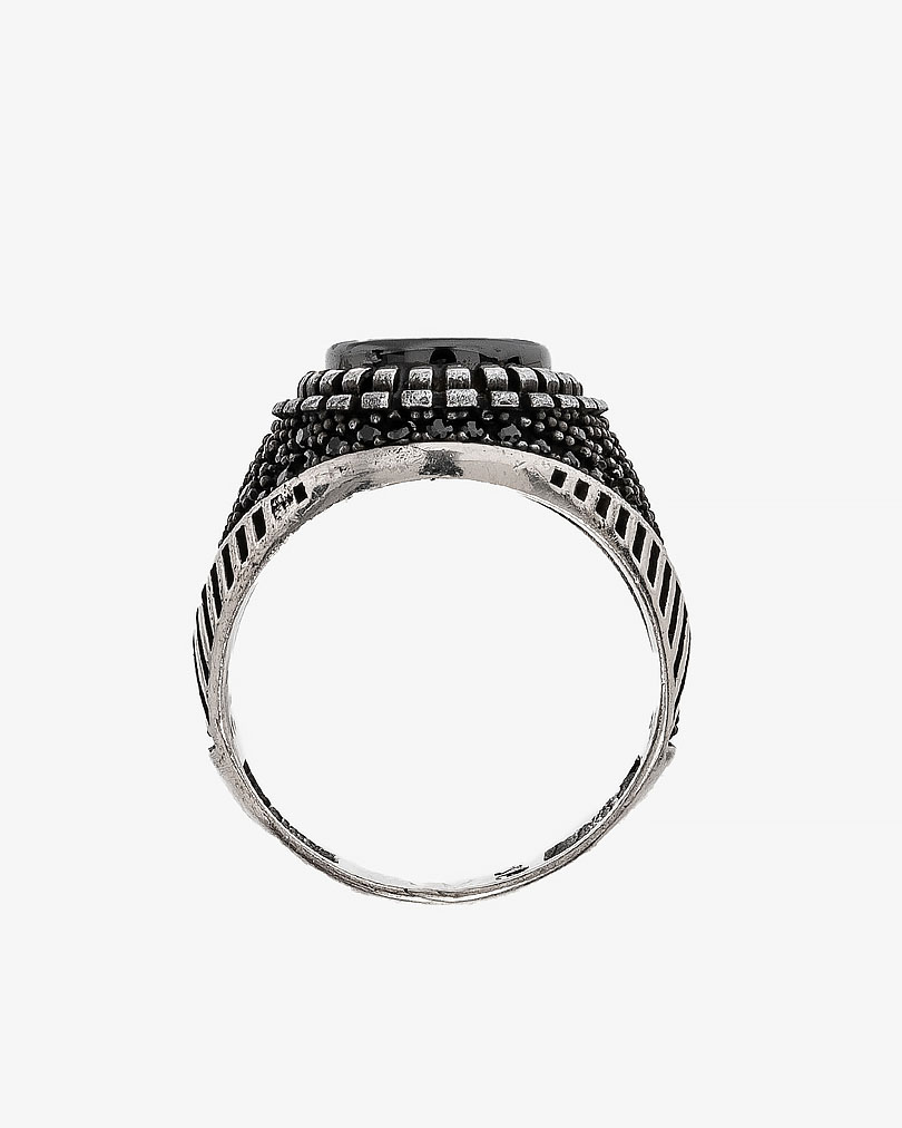 Agate black silver men ring RING007BK