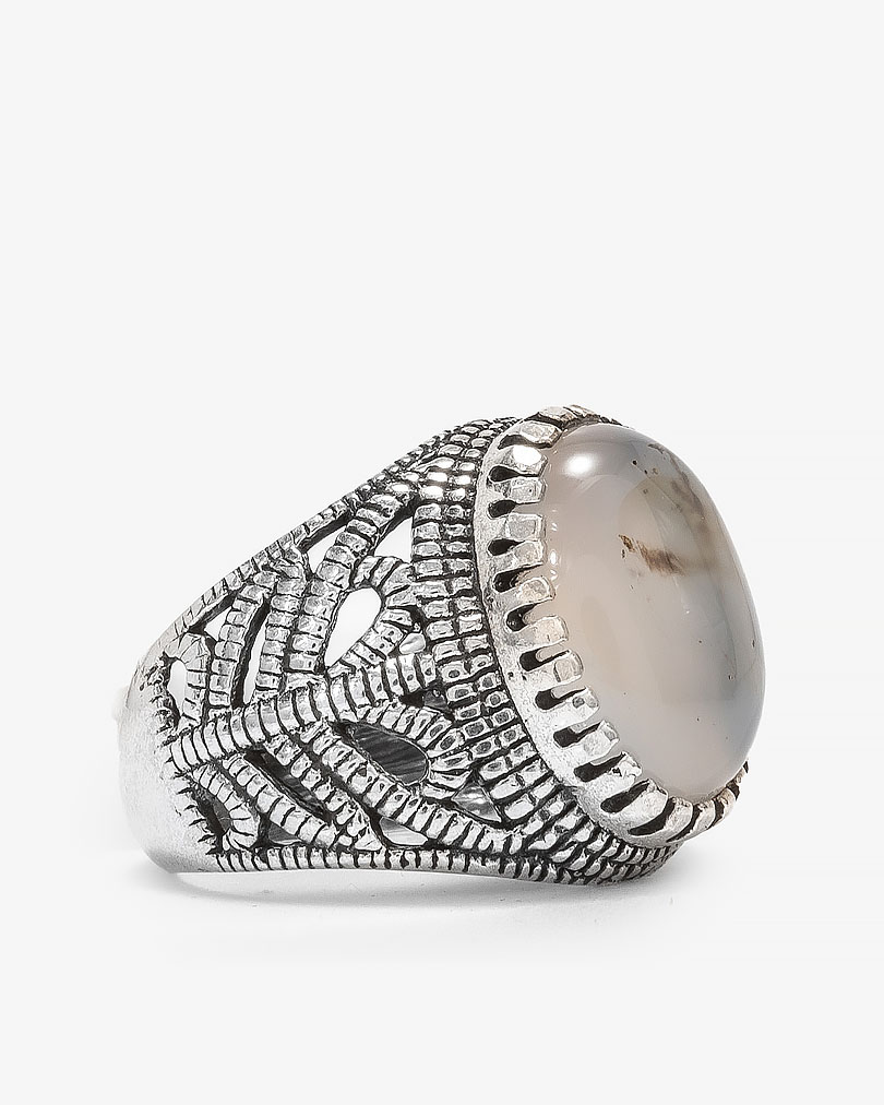 Agate white silver men ring RING001WH
