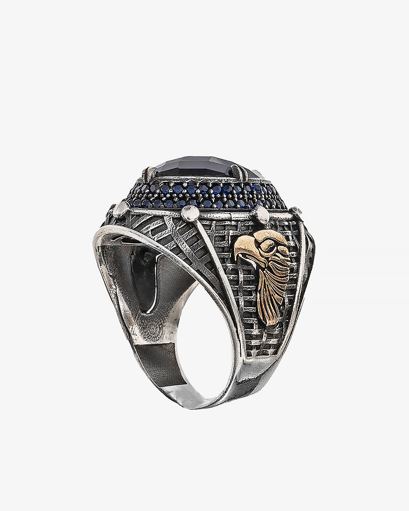 Agate blue silver men ring RING025BL