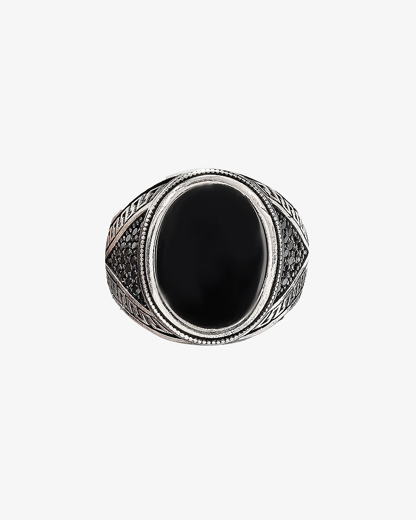 Agate Stone Silver Men Ring RING037BK