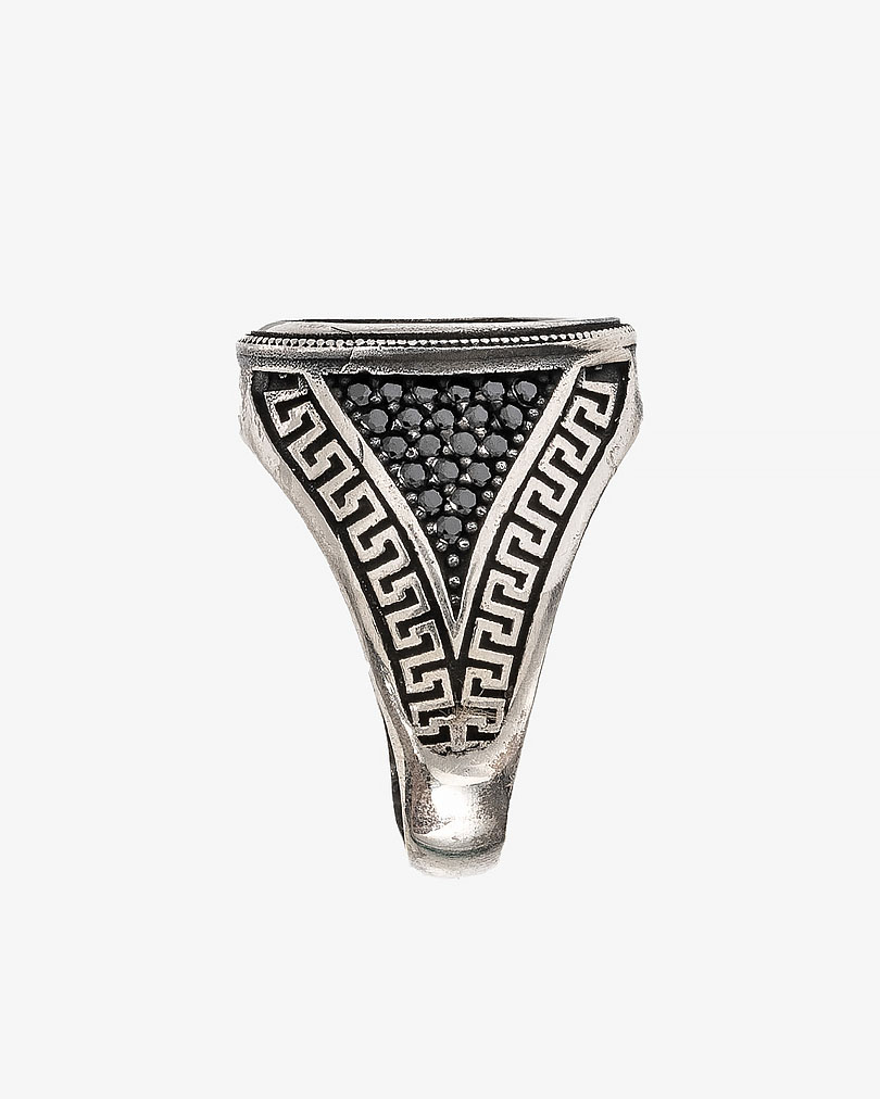 Agate Stone Silver Men Ring RING037BK