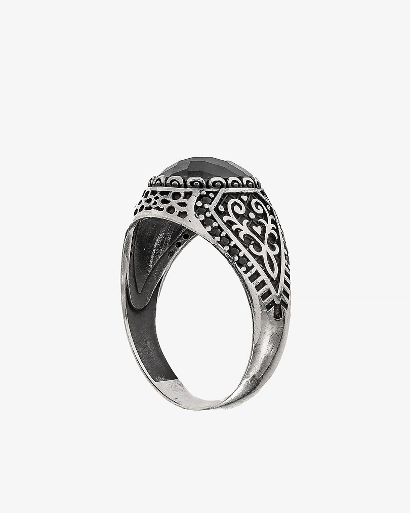 Agate black silver men ring RING038BK
