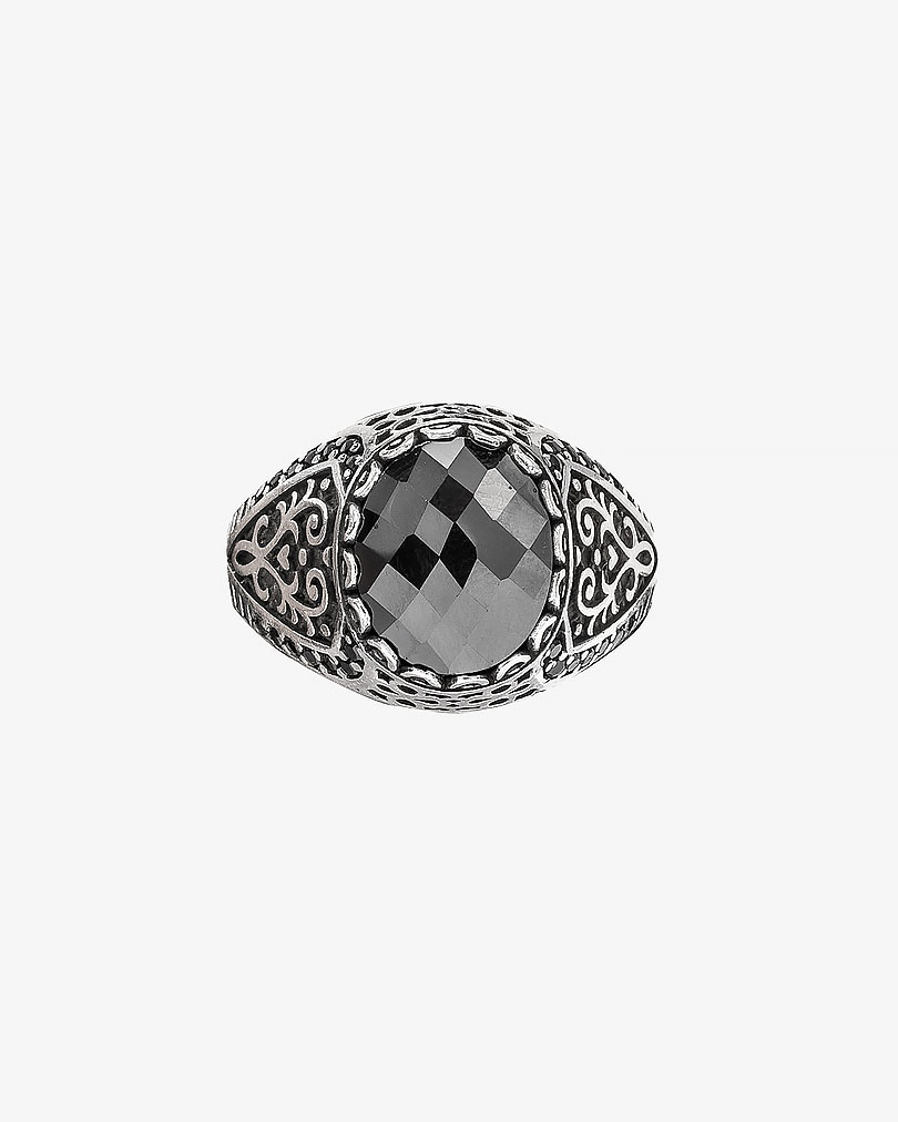 Agate black silver men ring RING038BK