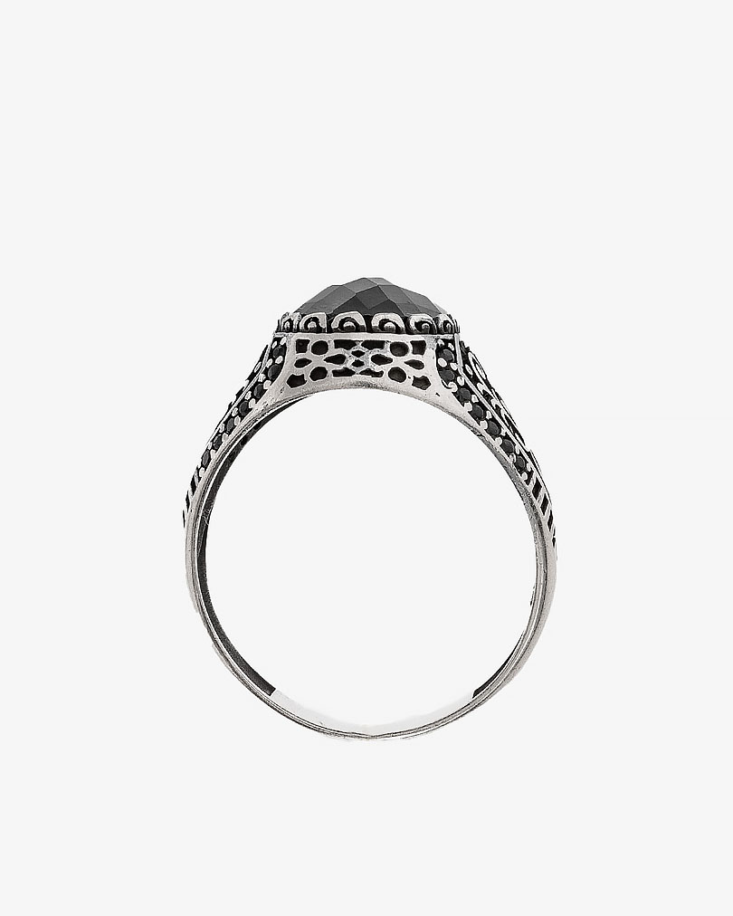 Agate black silver men ring RING038BK