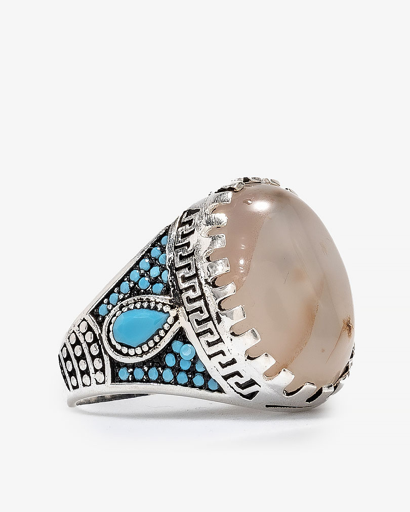 Agate Stone Silver Men Ring RING036WH