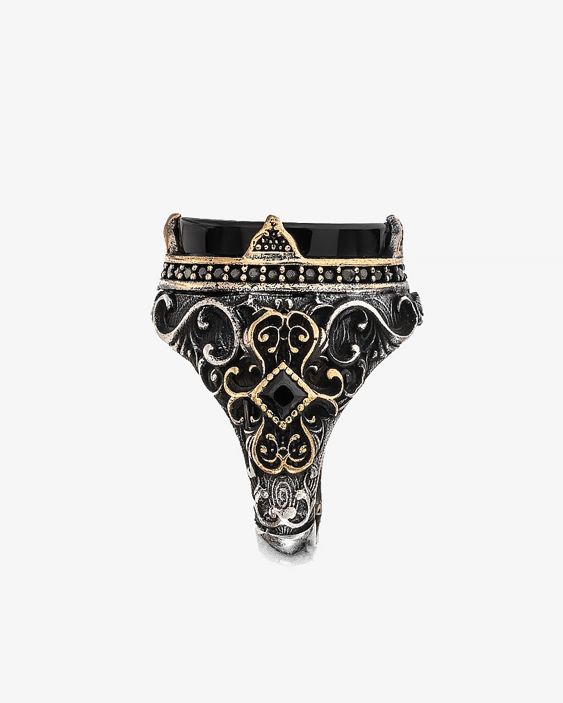 Agate Stone Silver Men Ring RING031BK