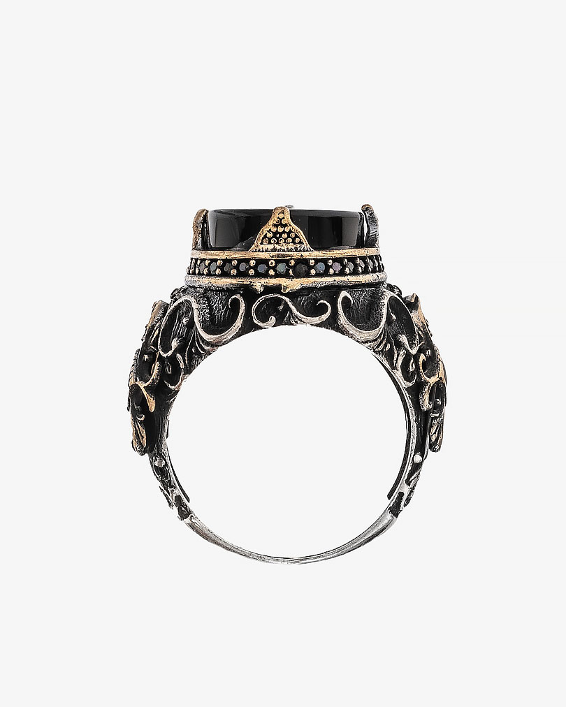 Agate Stone Silver Men Ring RING031BK