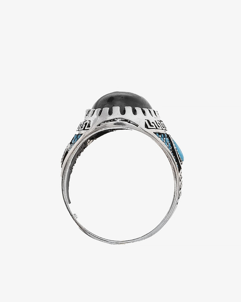 Agate Stone Silver Men Ring RING035GY