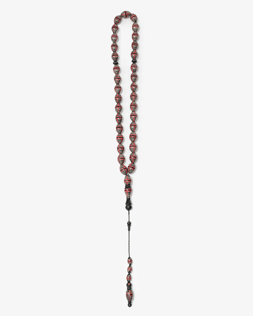 Cook red coral rosary silver ROS4800RD