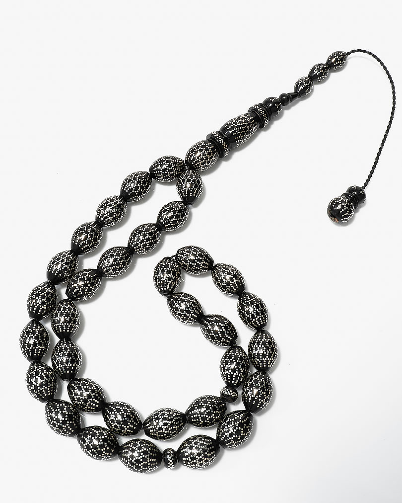 سبحة فضة نادرة كوك اسود منقوش