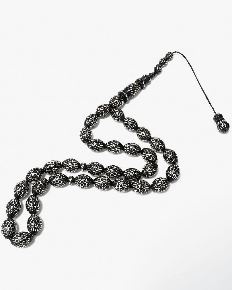 سبحة فضة نادرة كوك اسود منقوش