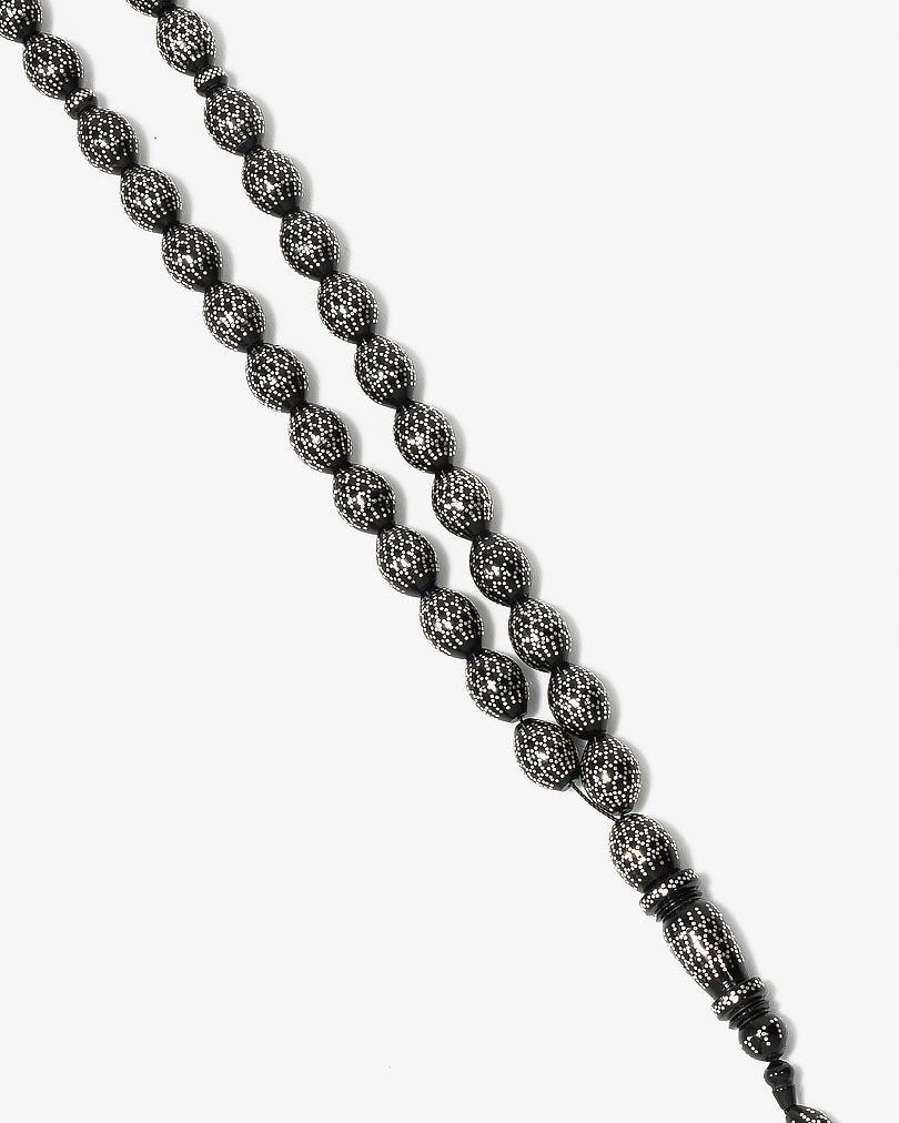 سبحة فضة نادرة كوك اسود منقوش