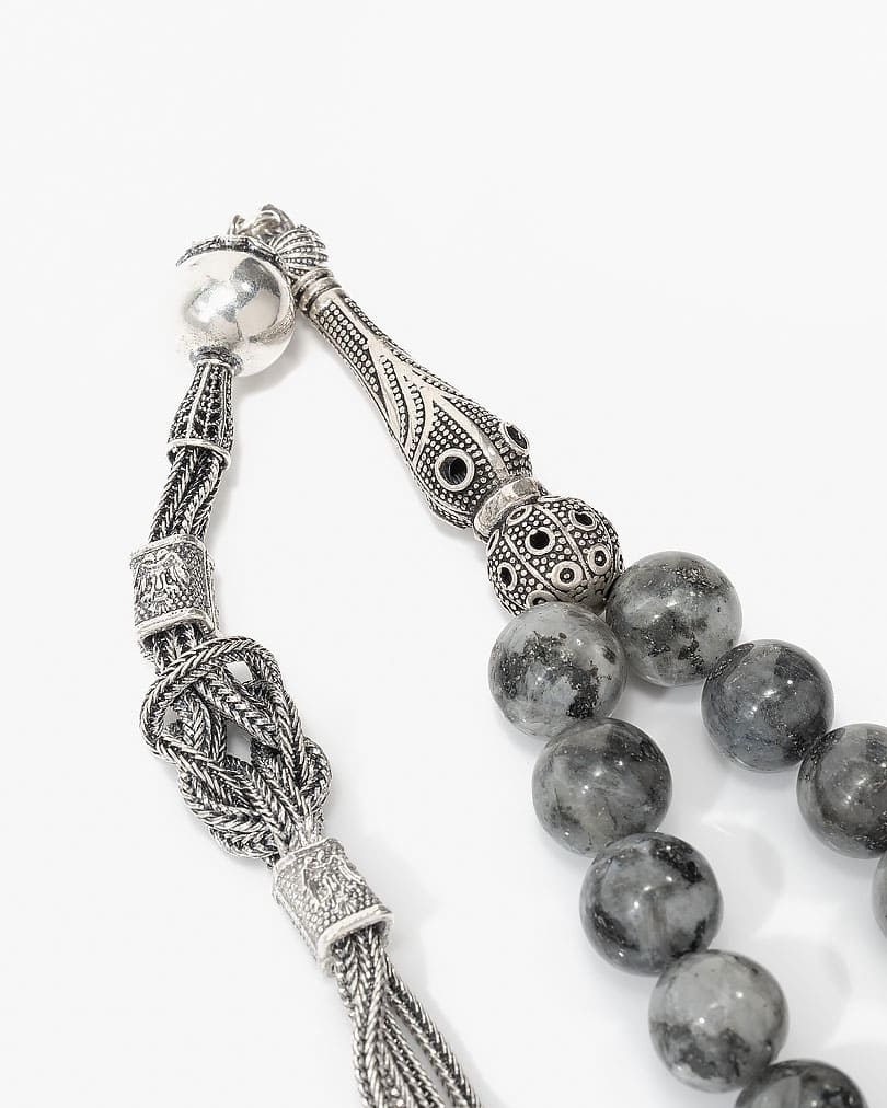 سبحة فضة حجر لابرادوريت الرمادي