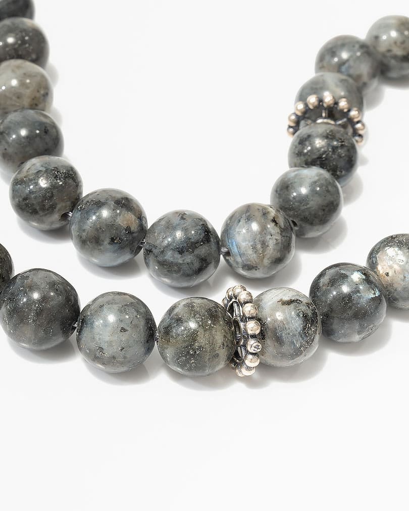 سبحة فضة حجر لابرادوريت الرمادي