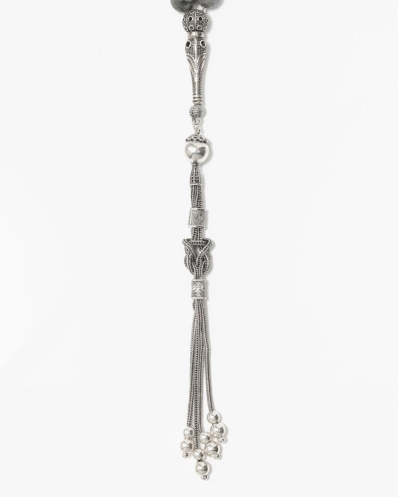 سبحة فضة حجر لابرادوريت الرمادي