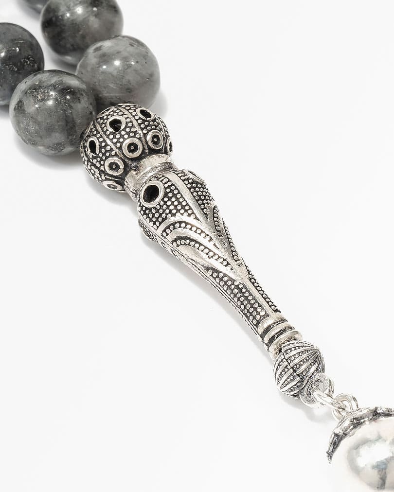 سبحة فضة حجر لابرادوريت الرمادي