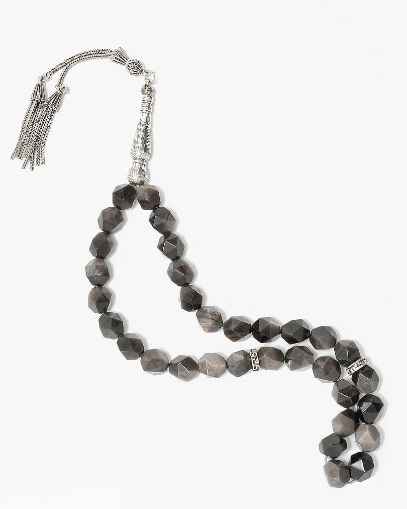 سبحة فضة زجاج بركاني بقصة الاماس