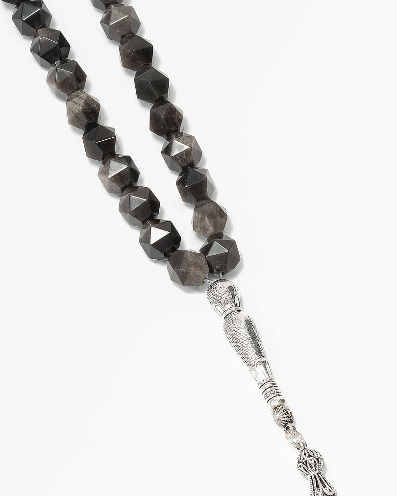 سبحة فضة زجاج بركاني بقصة الاماس