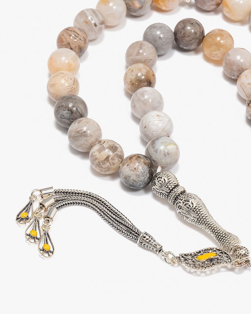 سبحة فضة عقيق البامبو