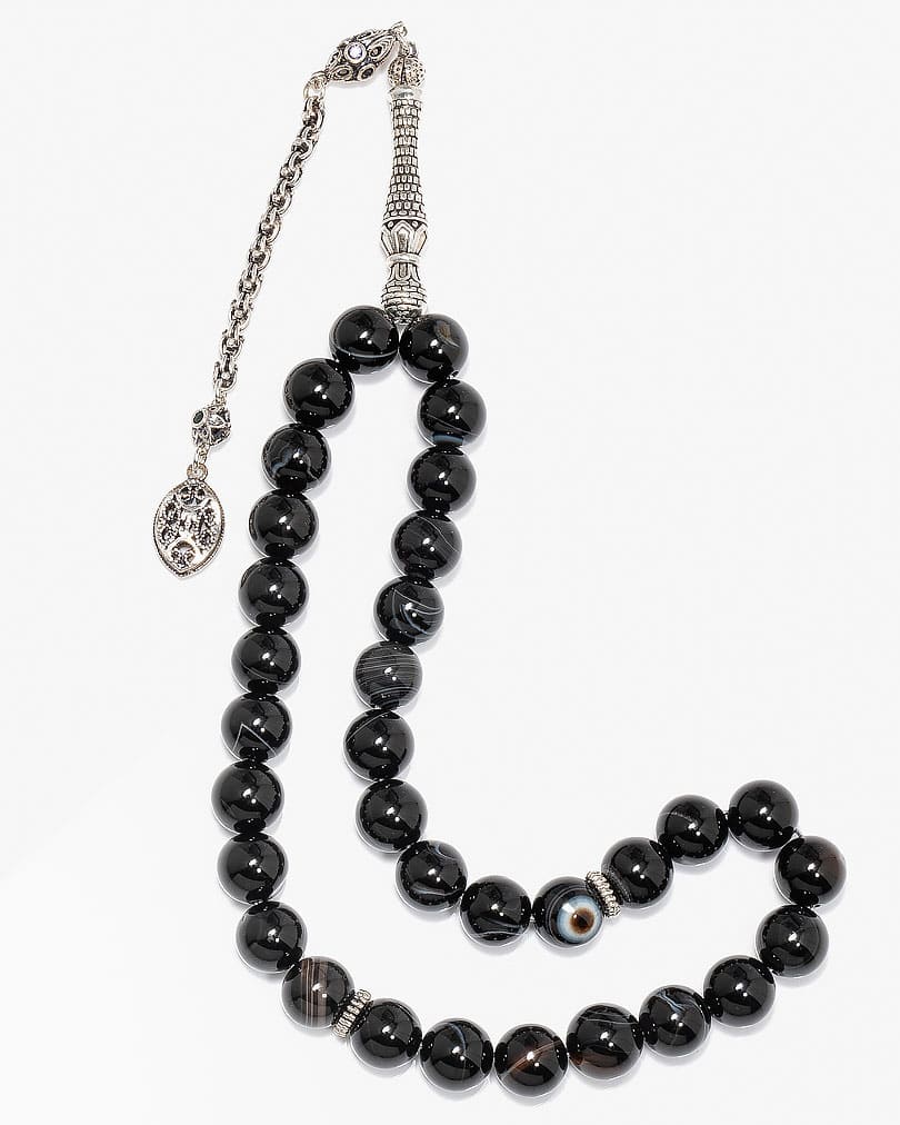 سبحة فضة حجر عقيق الاسود