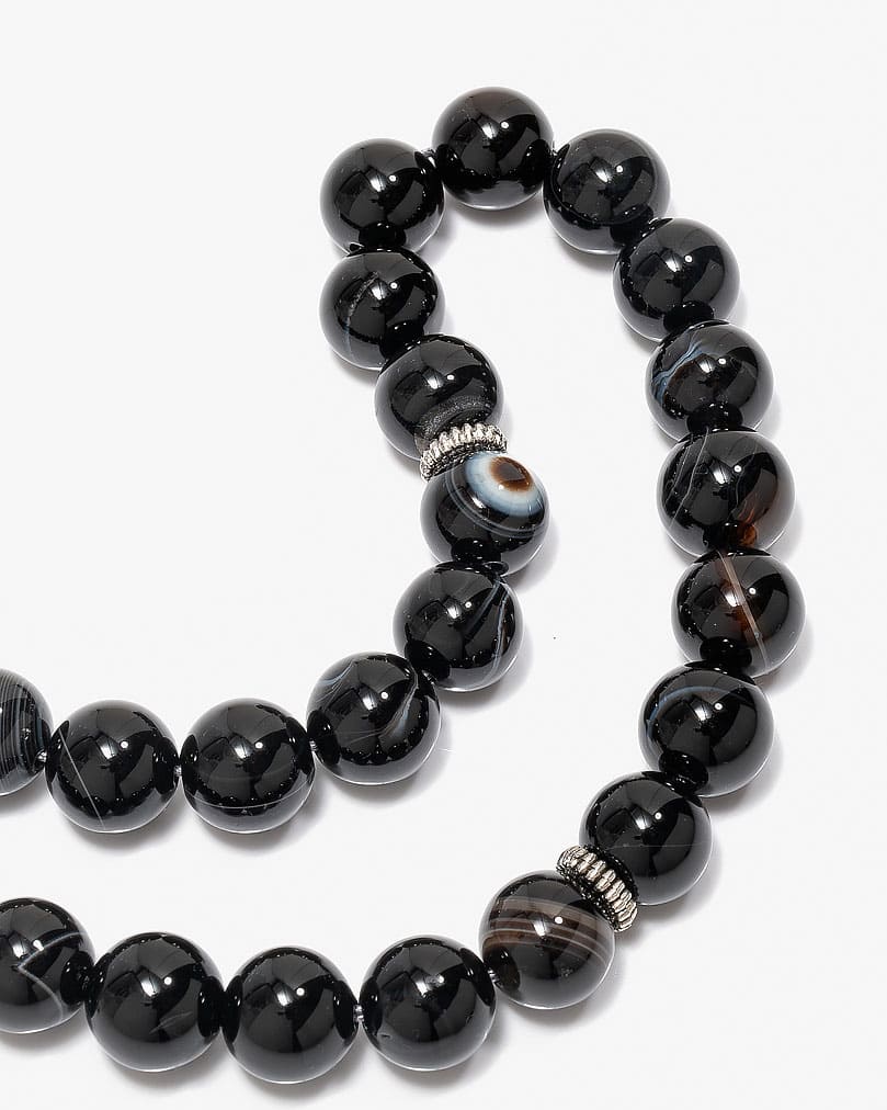 سبحة فضة حجر عقيق الاسود