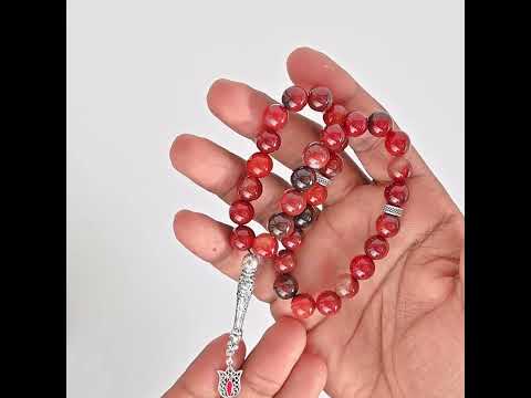 سبحة فضة حجر عقيق البني