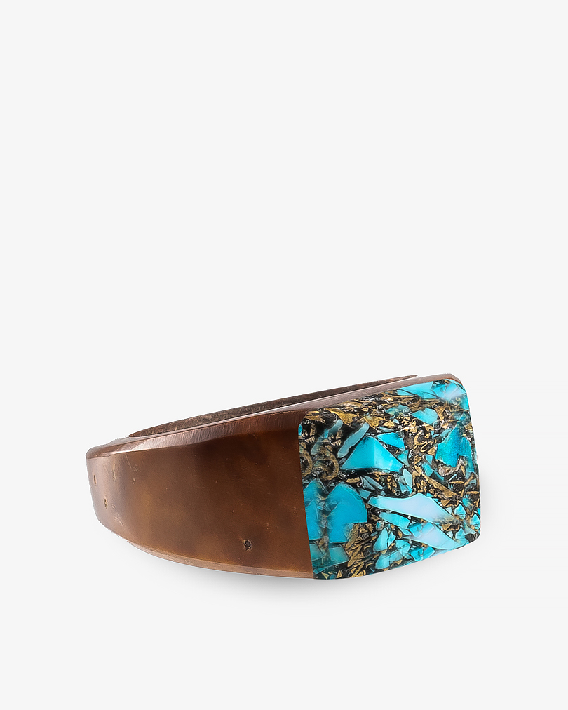 خاتم رجالي خشب كوك طبيعي بحجر فيروزي فاخر