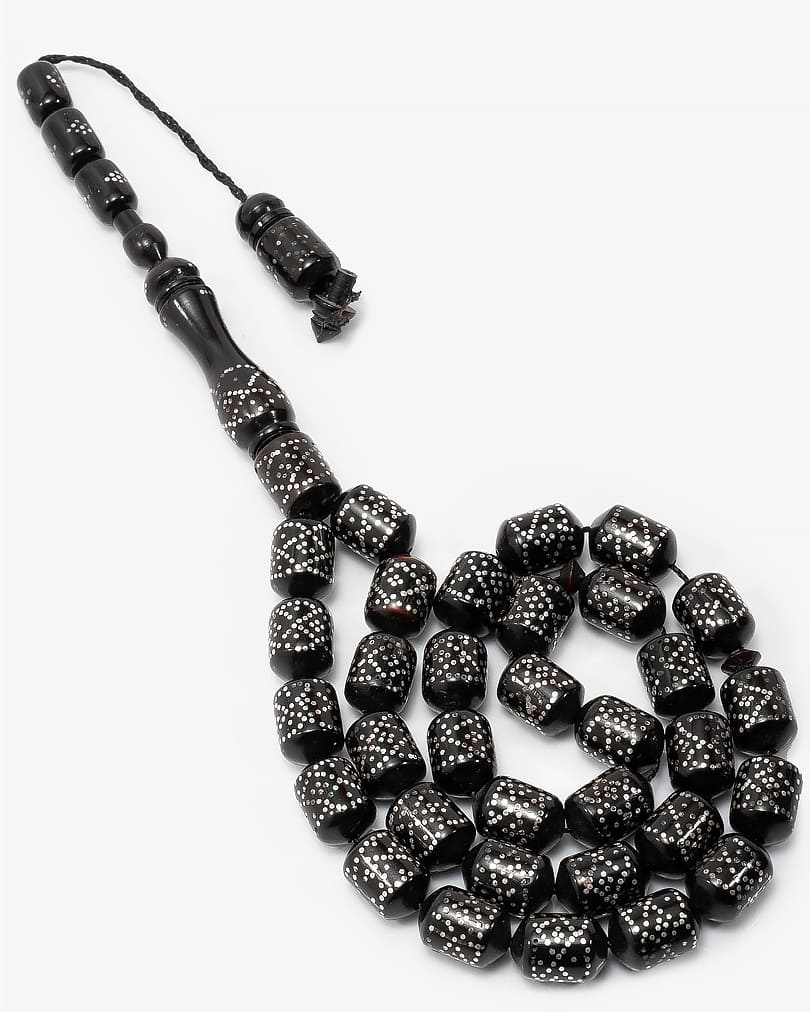 سبحة نادرة كوك طبيعي مرصعة بالفضة