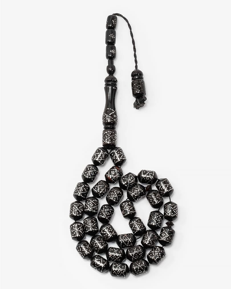 سبحة نادرة كوك طبيعي مرصعة بالفضة