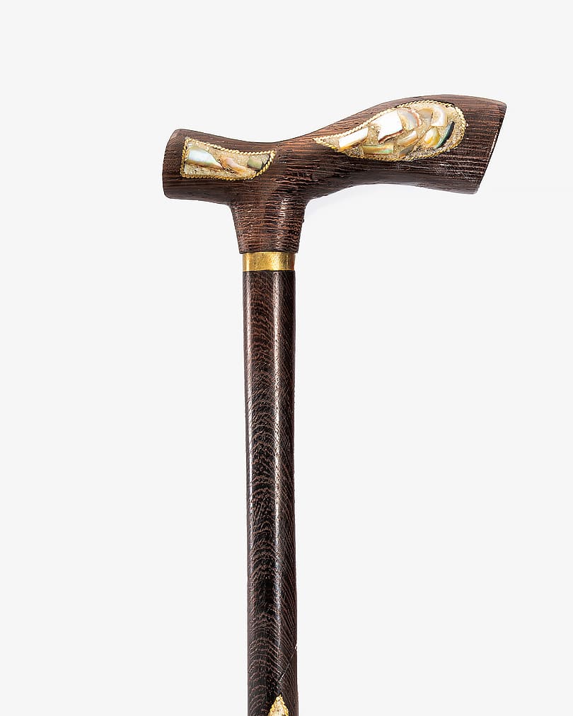 عصا عكاز بخشب الابانوس مطعم بالصدف