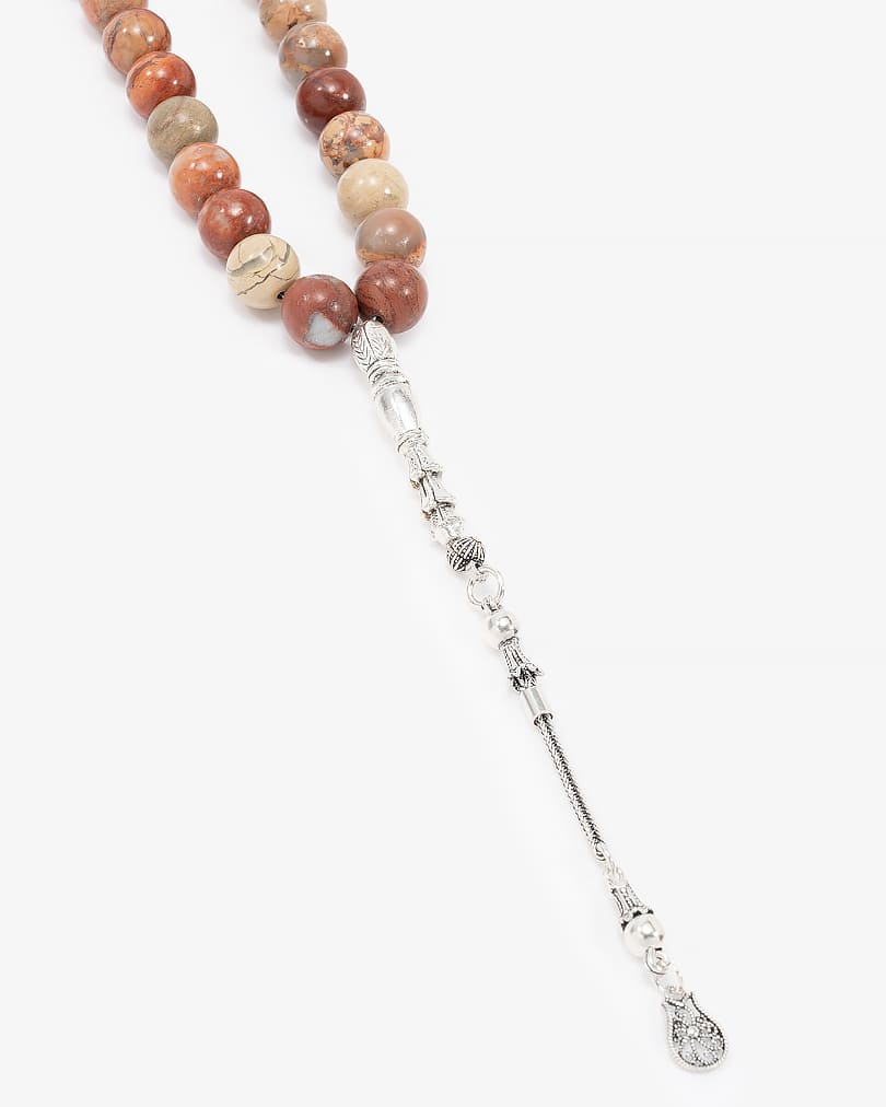 سبحة فضة بحجر يشب الملون الانيق