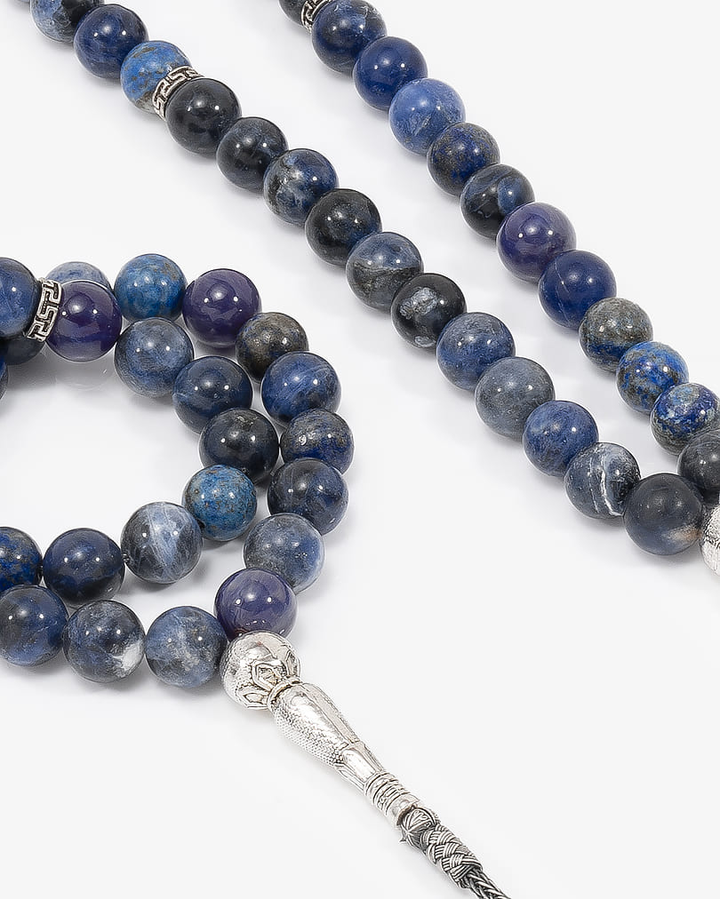 سبحة فضة بحجر سوداليت الازرق