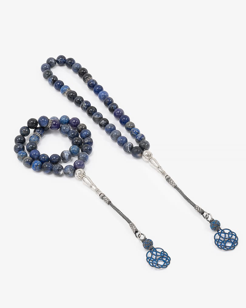 سبحة فضة بحجر سوداليت الازرق