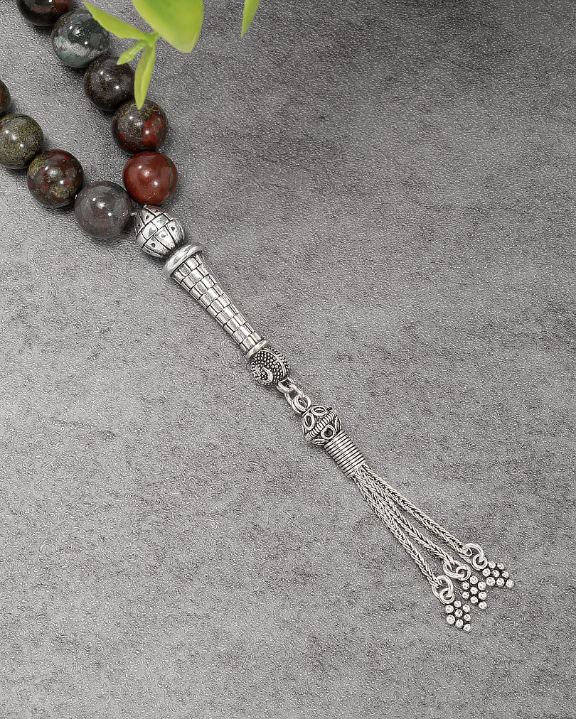 سبحة فضة بحجر  دراقون بلود النادرة