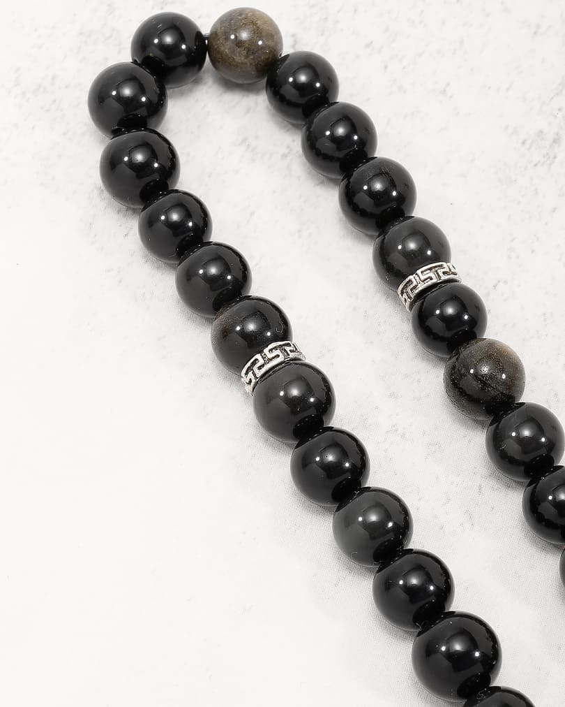 سبحة فضة زجاج بركاني فاخر