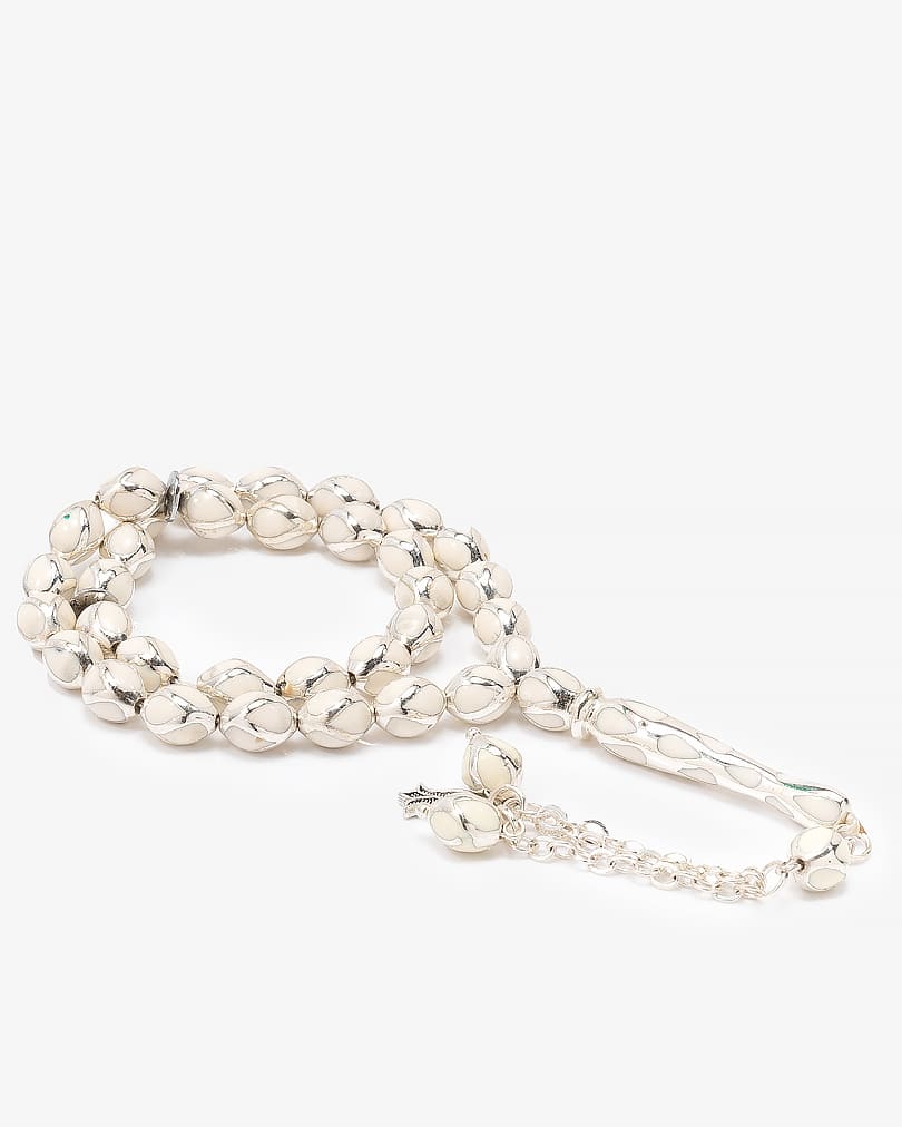 سبحة انيقة مرايا ايطالي ابيض وفضي