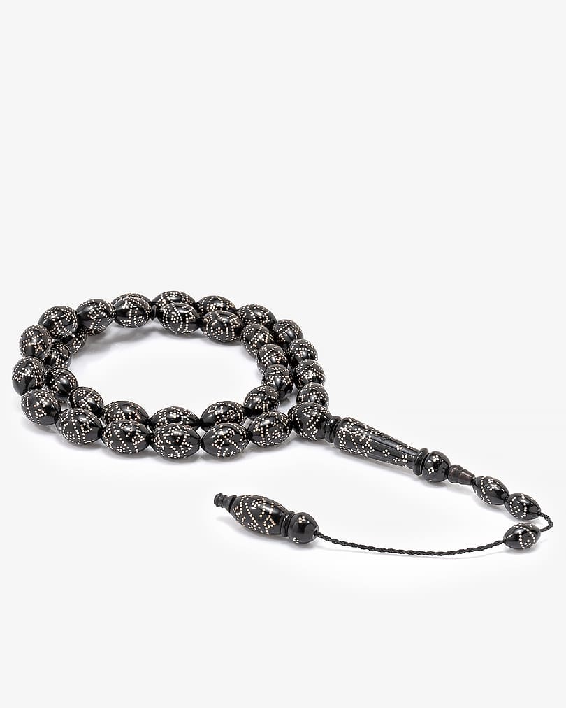 سبحة فاخرة كوك طبيعي منقوش بالفضة الخالصة