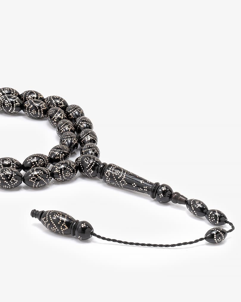 سبحة فاخرة كوك طبيعي منقوش بالفضة الخالصة