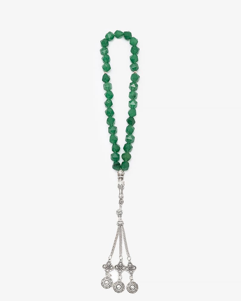 سبحة حجر جاد اخضر بقصة الاماس 