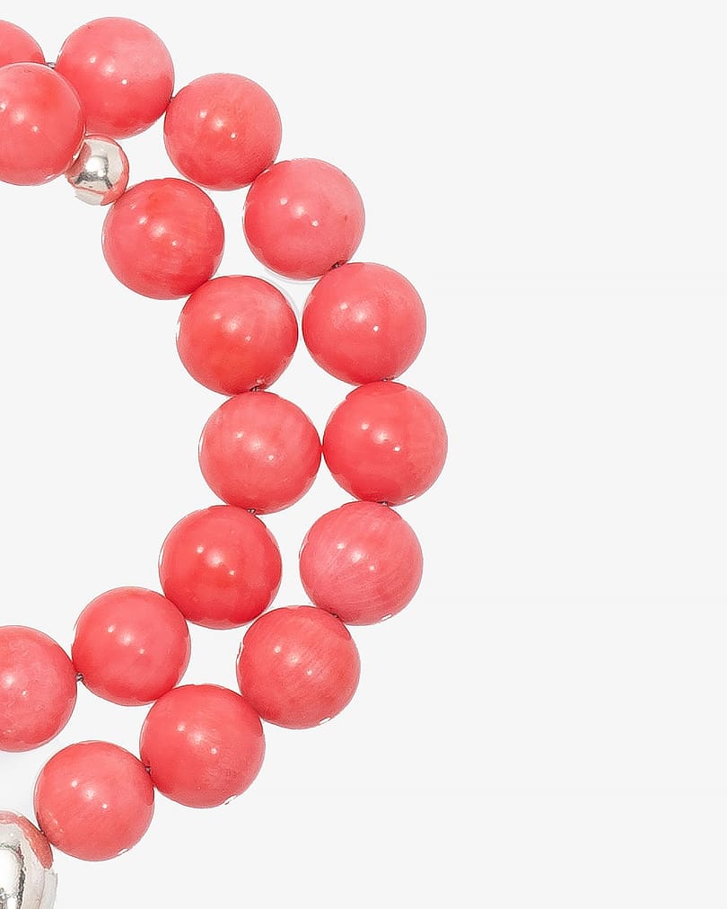 سبحة فضة حجر مرجان وردي