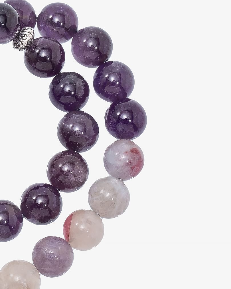 سبحة فضة حجر جمشت وتورمالين وردي