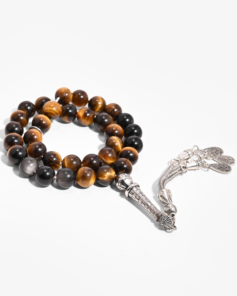 Tiger's eye and obsidian rosary ROS3022MC