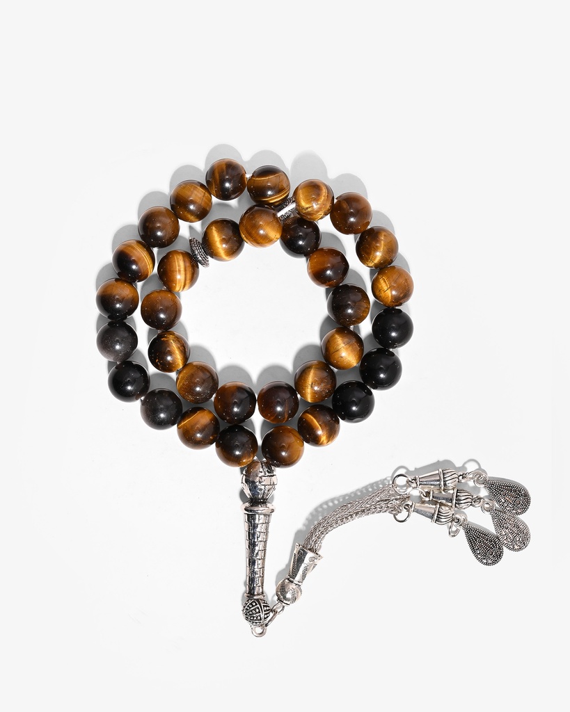 Tiger's eye and obsidian rosary ROS3022MC