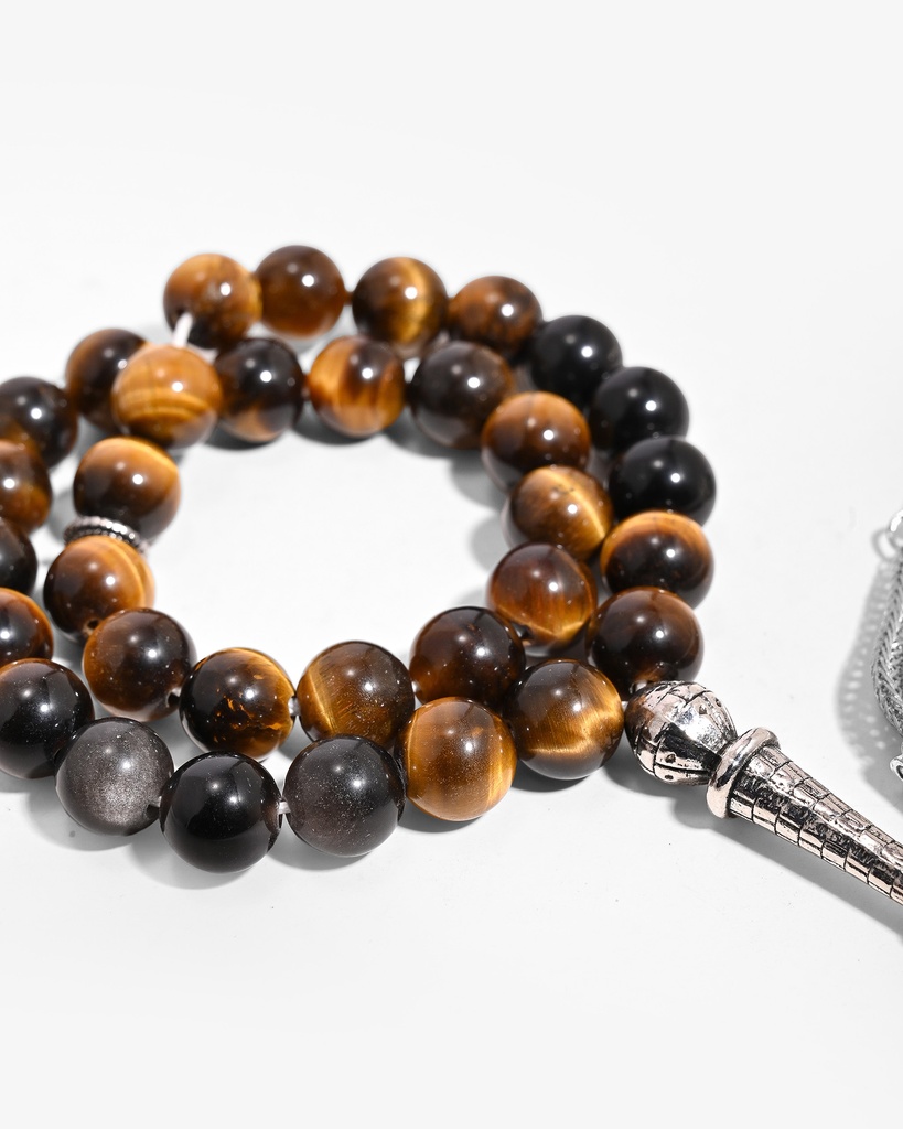 Tiger's eye and obsidian rosary ROS3022MC