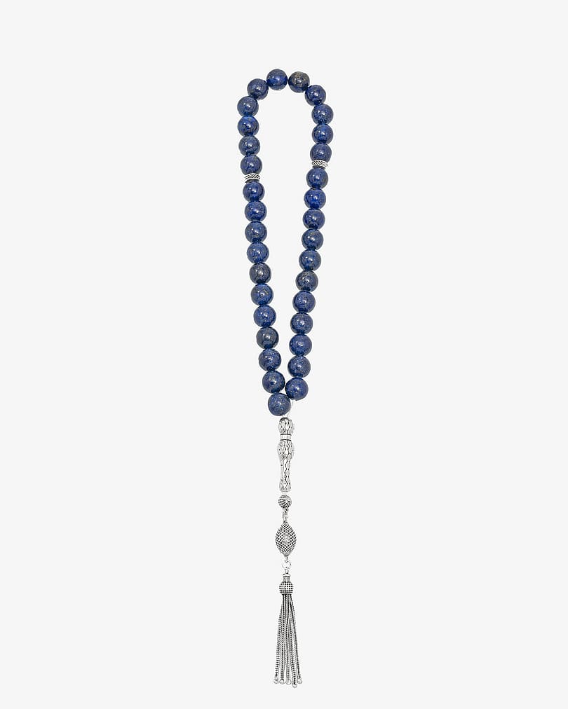 سبحة فضة حجر لازورد نقي AAA