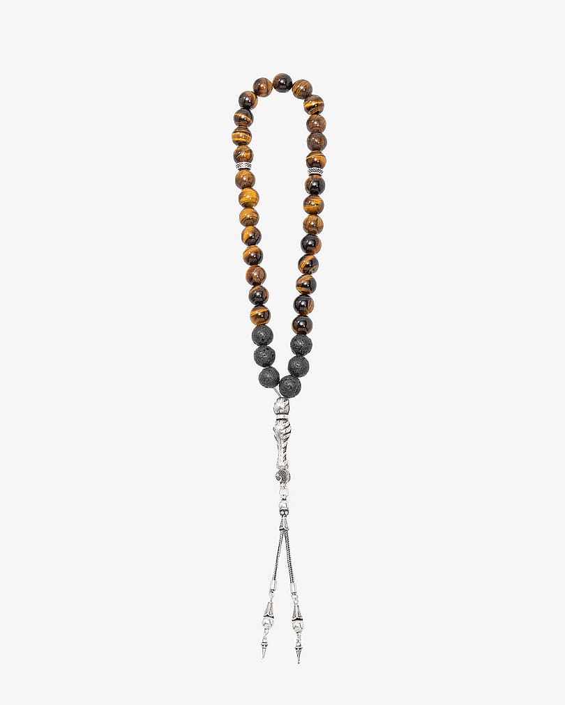 سبحة  حجر لافا وعين النمرعسلي