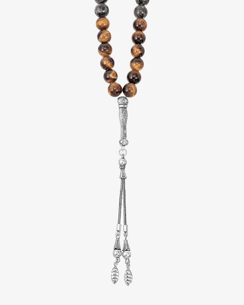 سبحة حجر طبيعي تورمالين وعين النمر