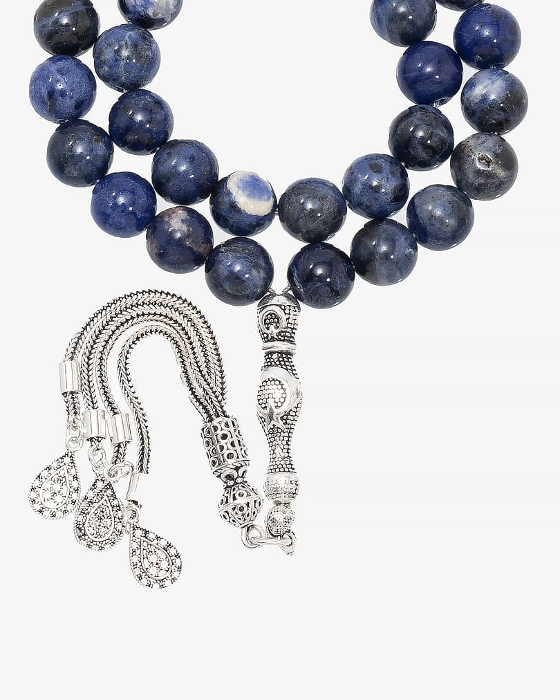 سبحة فضة حجر سوداليت طبيعي