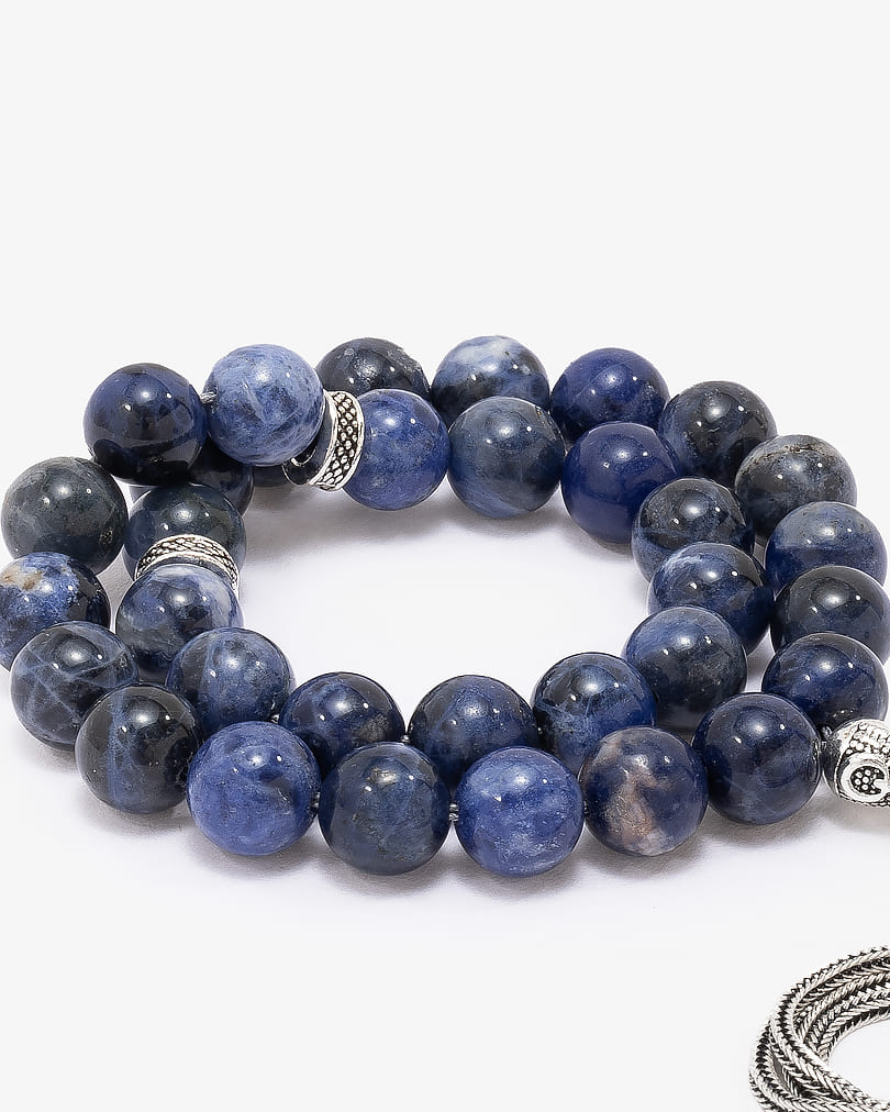 سبحة فضة حجر سوداليت طبيعي